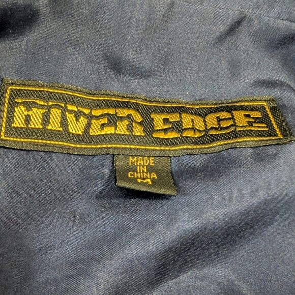 Vintage 80s Silk Windbreaker Jacket Abstract Print Blue Gold Lightweight M Retro - Picture 6 of 8